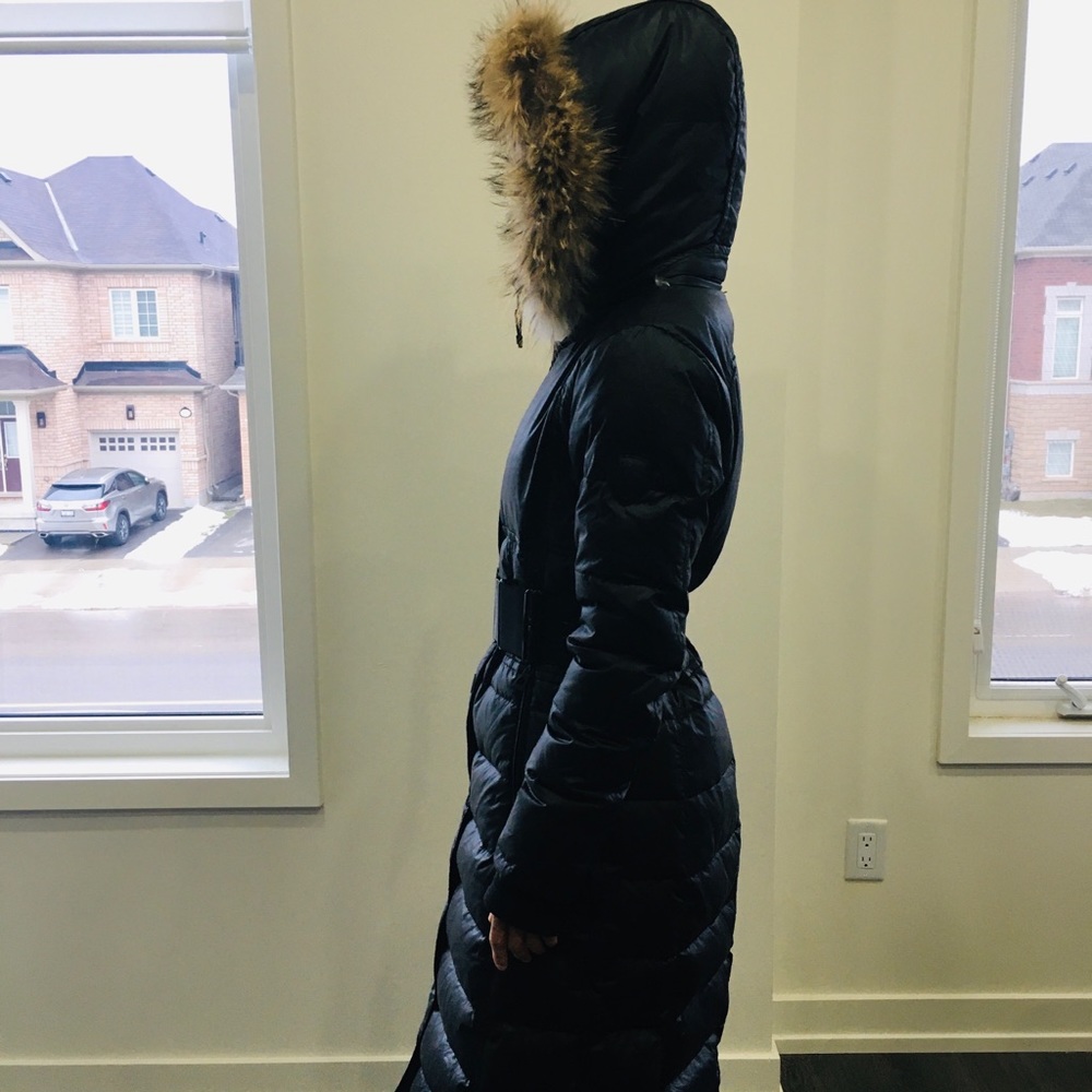 Rudsak black belted puffer coat fur trim medium